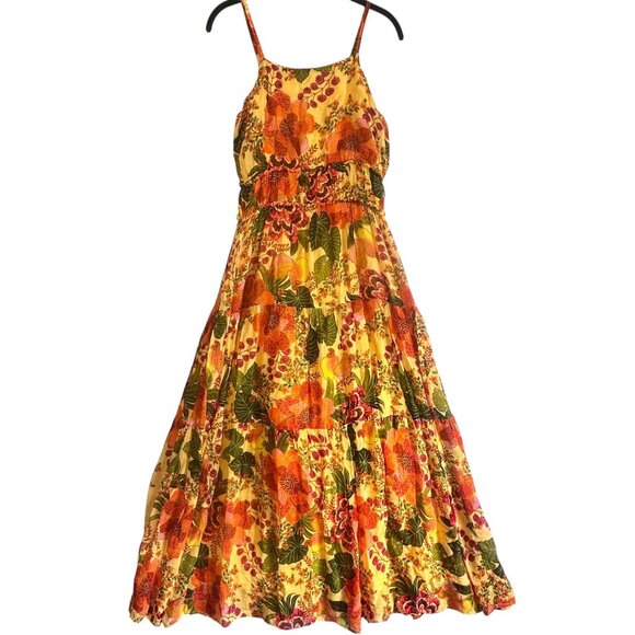 Farm Rio Floral Chiffon Tiered Maxi Summer Dress  Flowy Boho Sundress Size S NWT - Picture 1 of 12